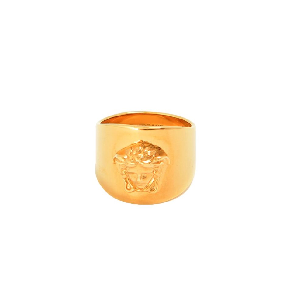 Versace Gold Color Metal Medusa Head Statement Ring Sz 15
